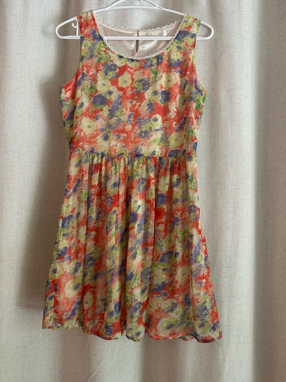 Vintage Baby Doll Style Floral Watercolor Chiffon Mini Dress Small